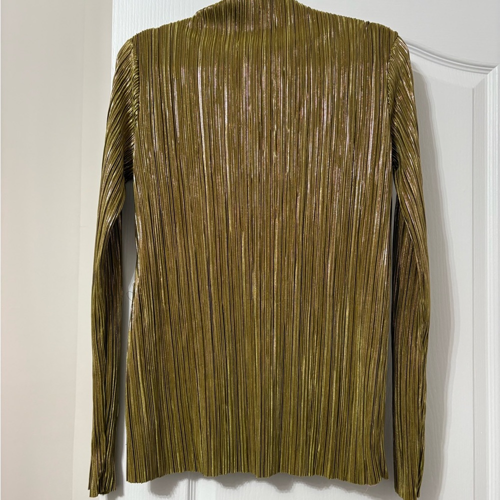 Metallic Olive Green Pleated blouse.